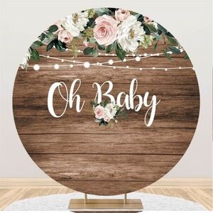 Glitter And Floral Oh Baby Round Baby Shower Backdrop